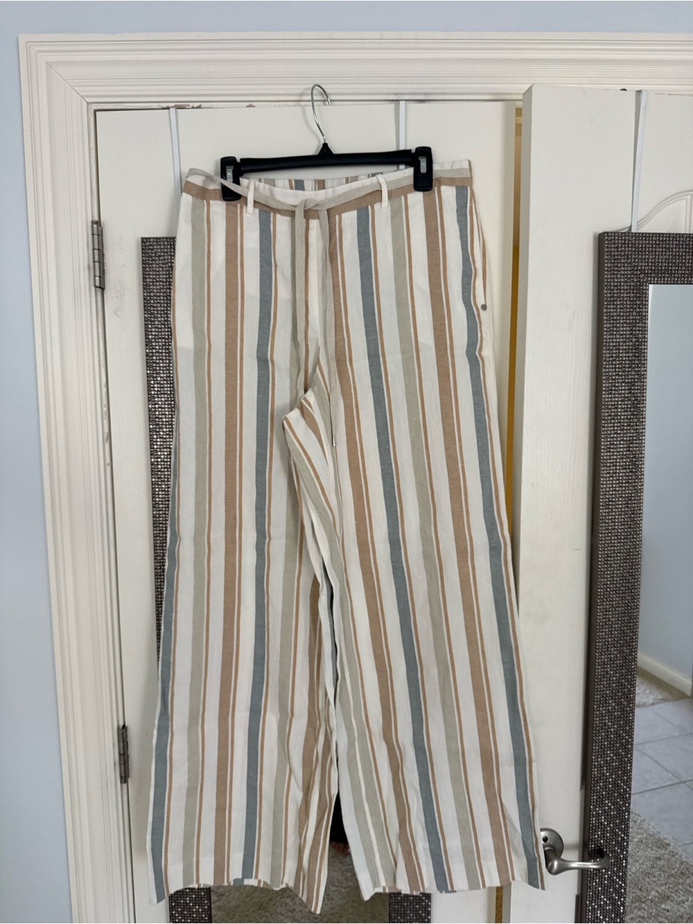 Layfayette 148 Striped Wide Leg Pants - tan, blue, green
